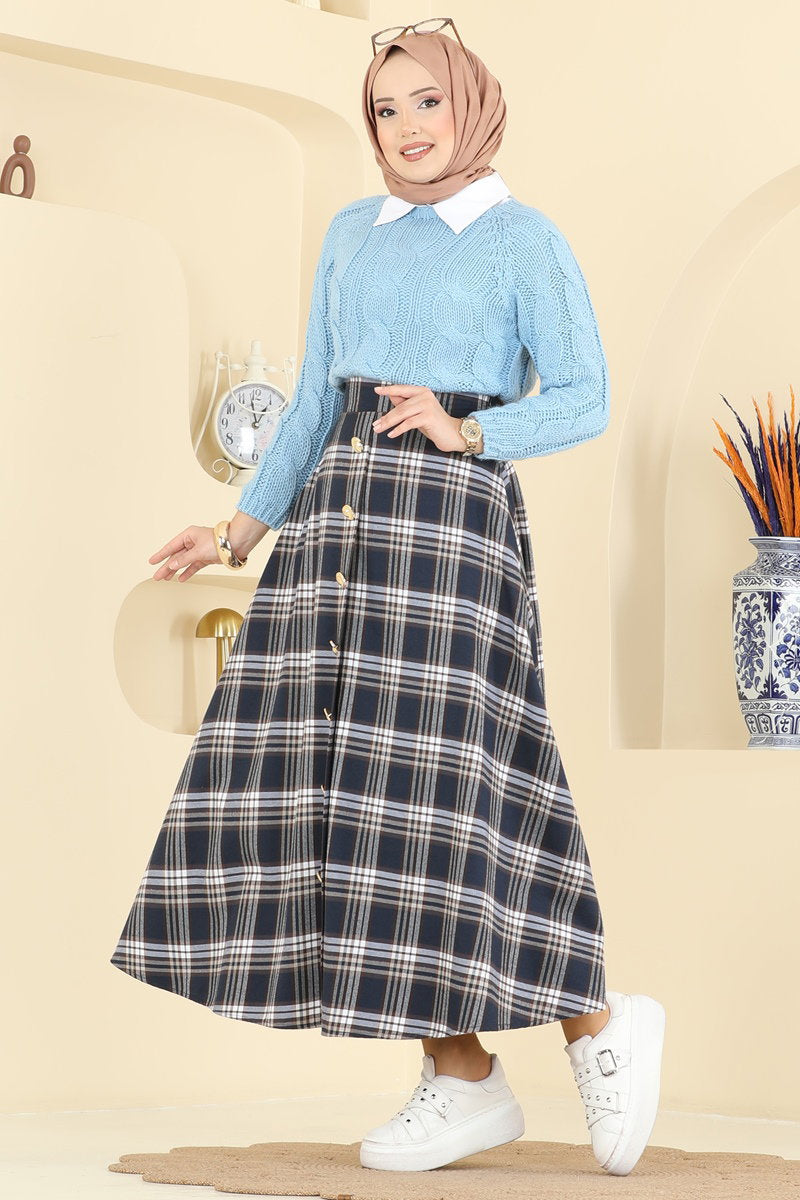 Check Plaid Skirt - Navy