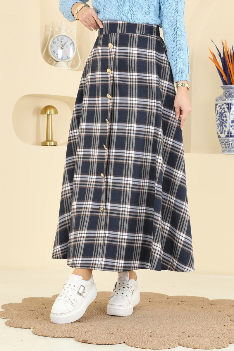 Check Plaid Skirt - Navy