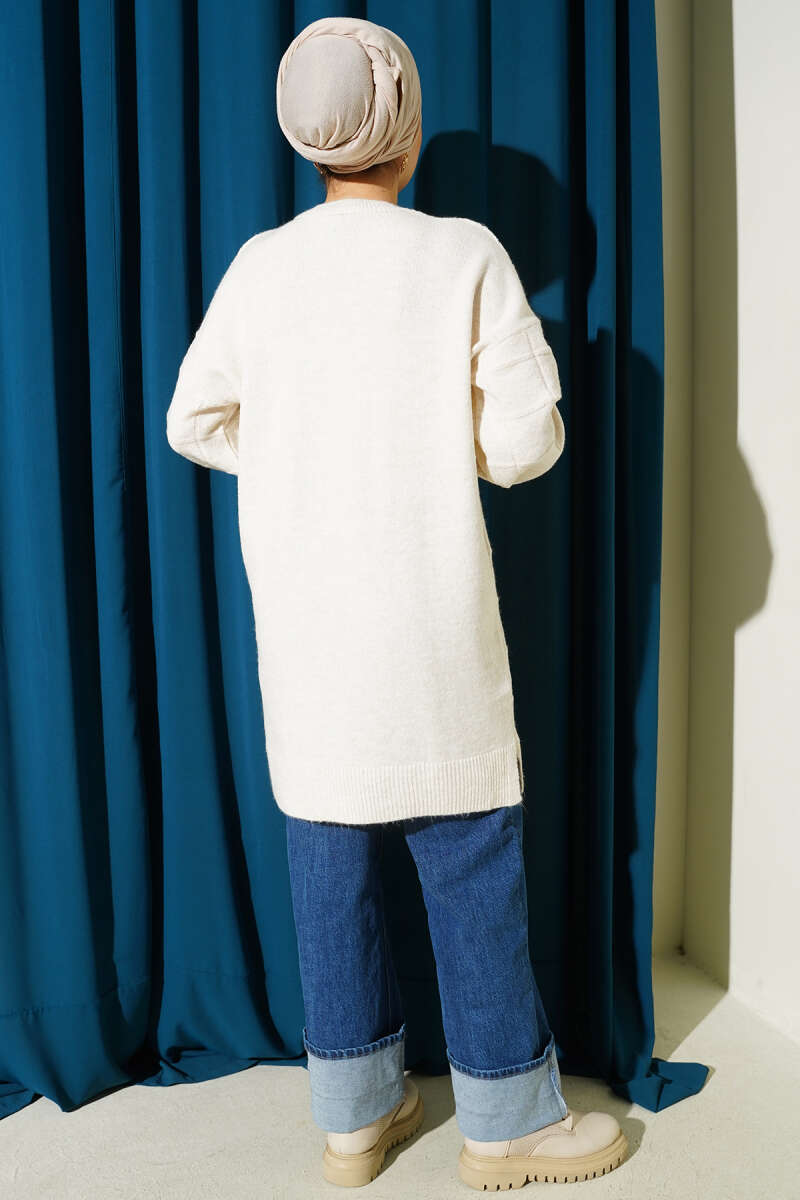 Soft Check Pattern Knit Tunic - Ecru