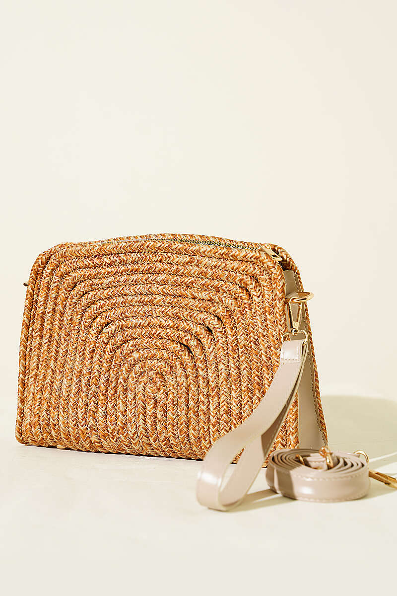 Square Woven Straw Bag - Beige