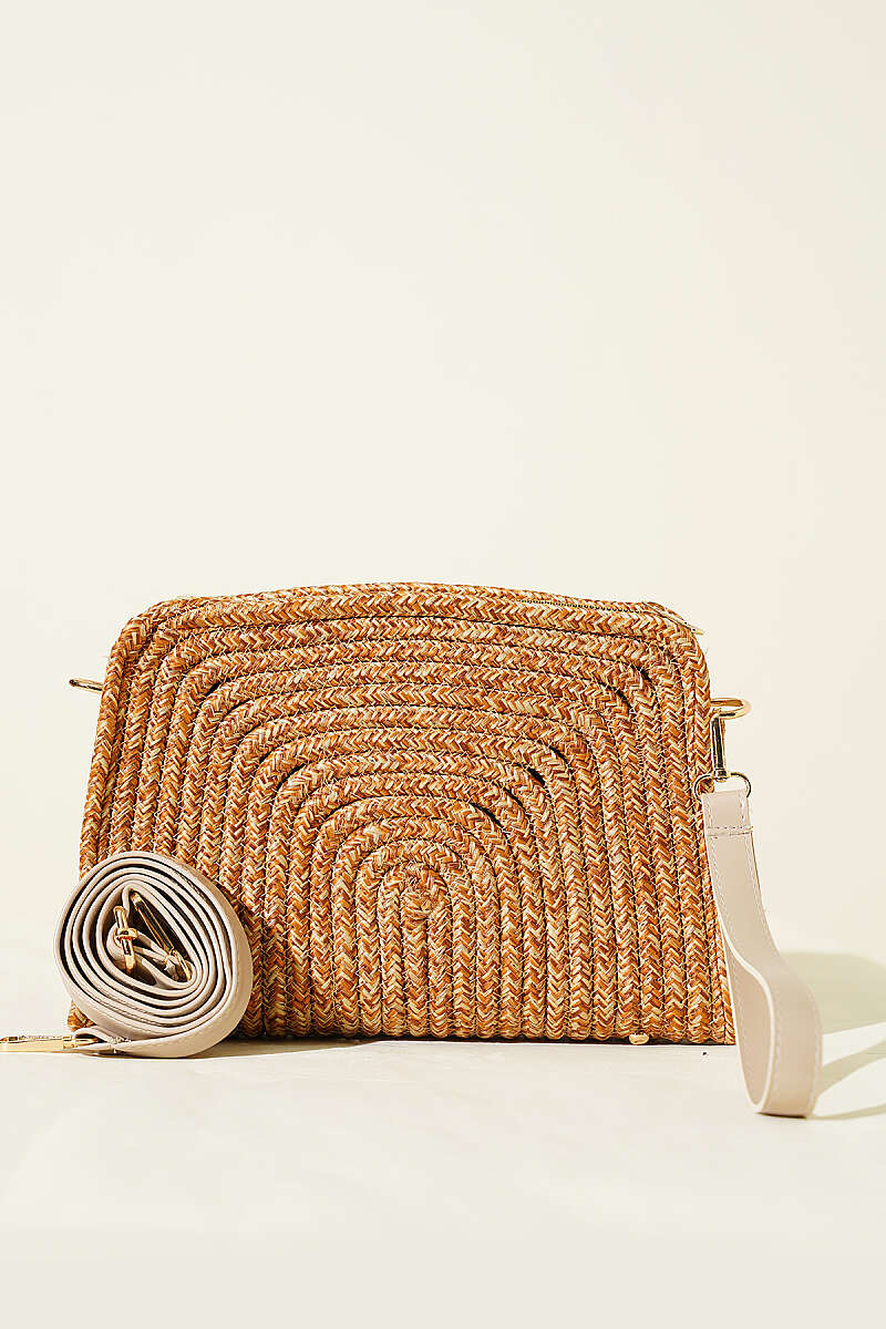 Square Woven Straw Bag - Beige