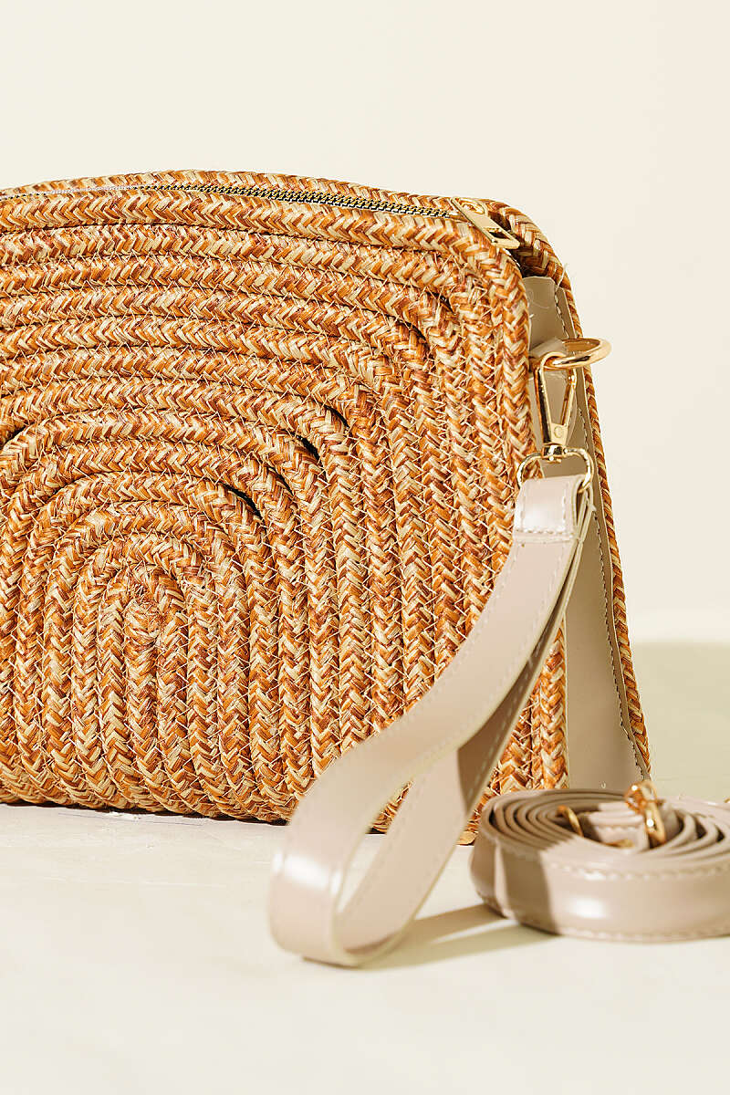 Square Woven Straw Bag - Beige