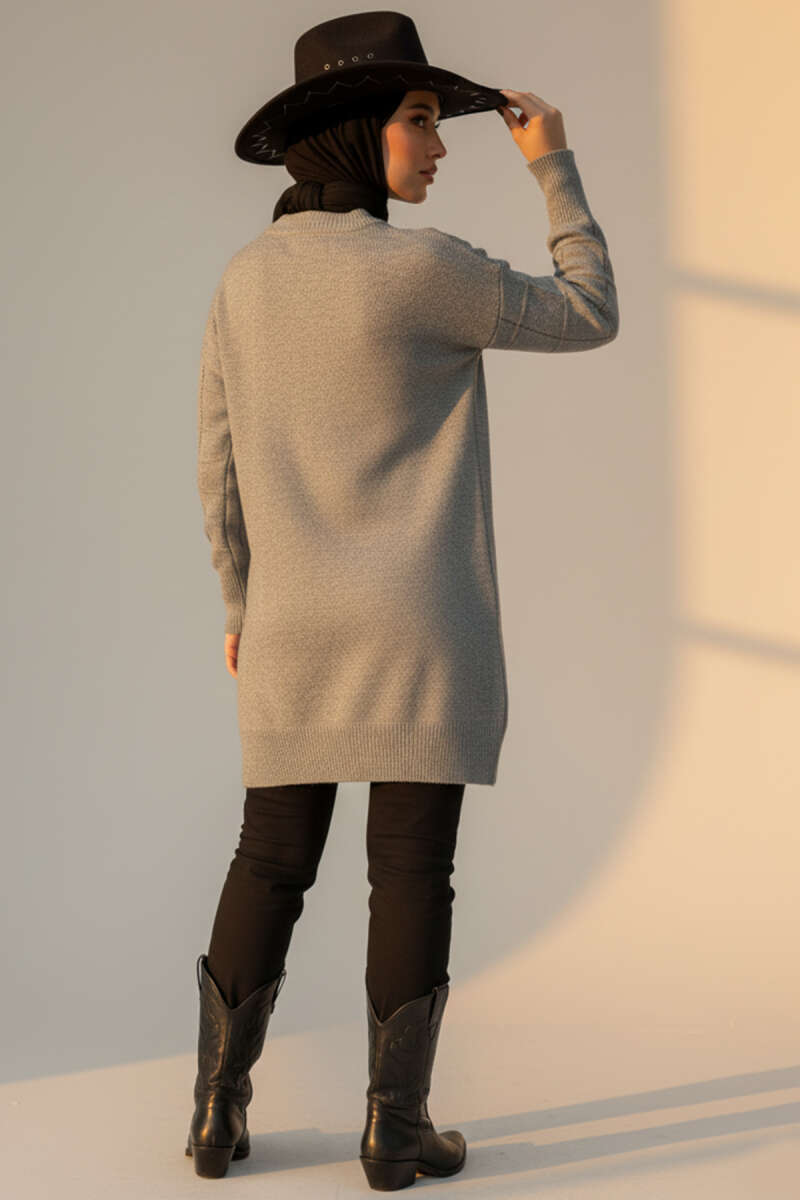 Soft Knit Tunic with Square Texture - Grey