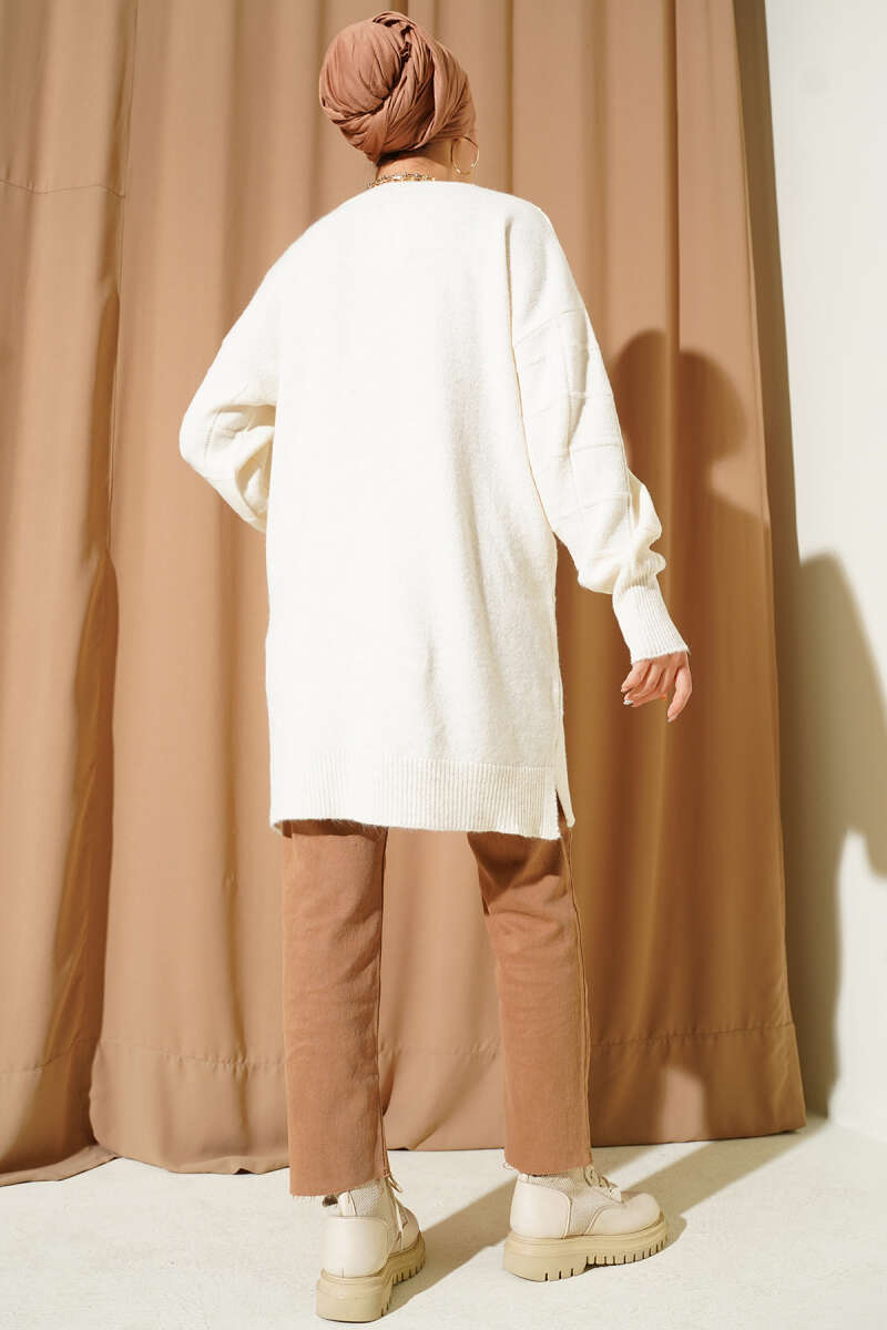 Soft Knit Tunic with Square Texture - Bone