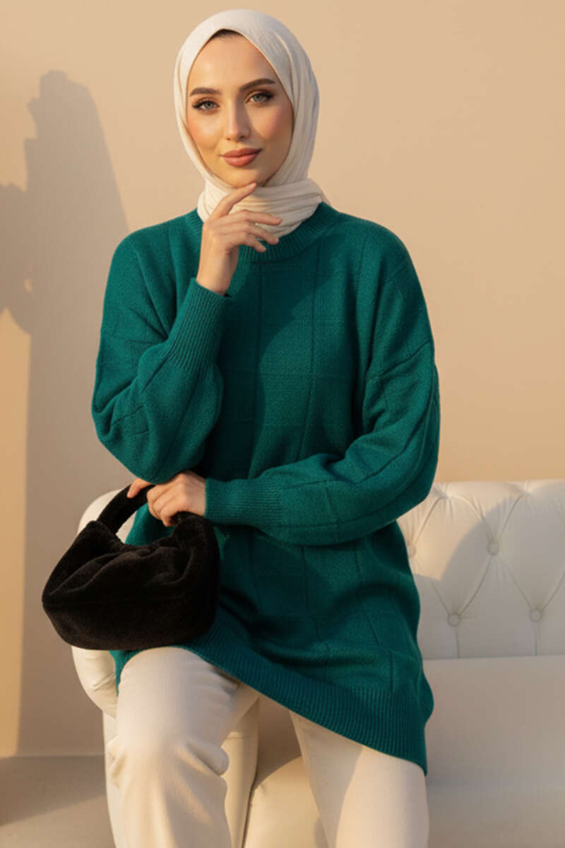 Soft Knit Tunic with Square Texture - Dark Olive