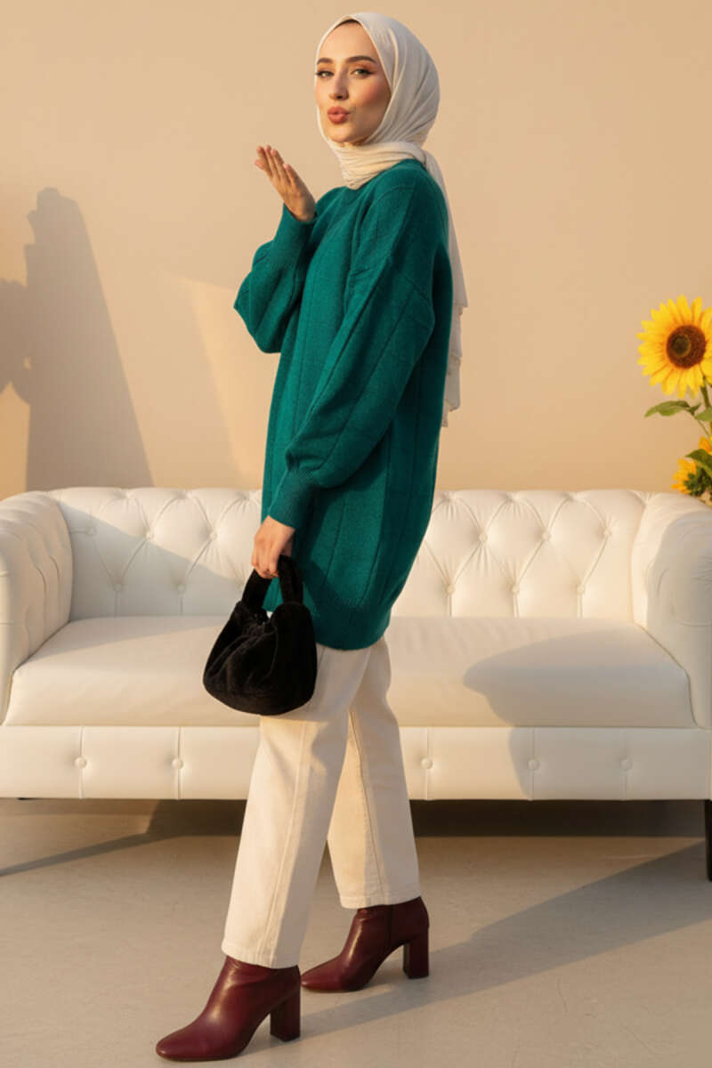 Soft Knit Tunic with Square Texture - Dark Olive