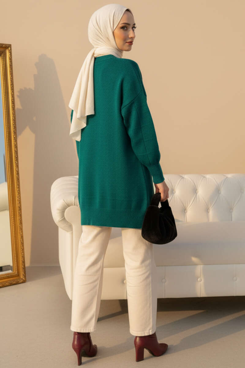 Soft Knit Tunic with Square Texture - Dark Olive