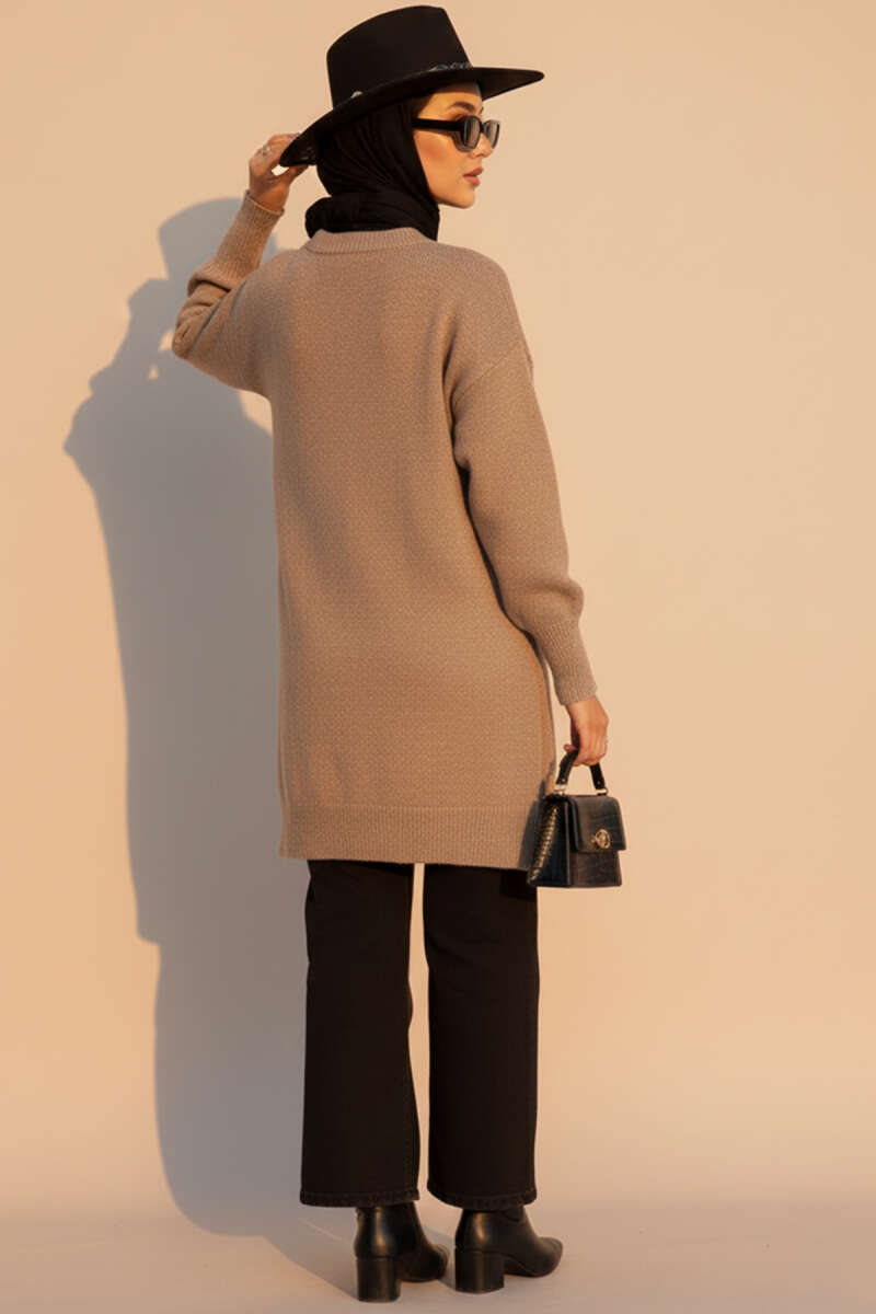 Soft Knit Tunic with Square Texture - Mink