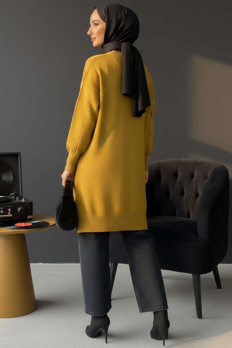 Soft Knit Tunic with Square Texture - Olive