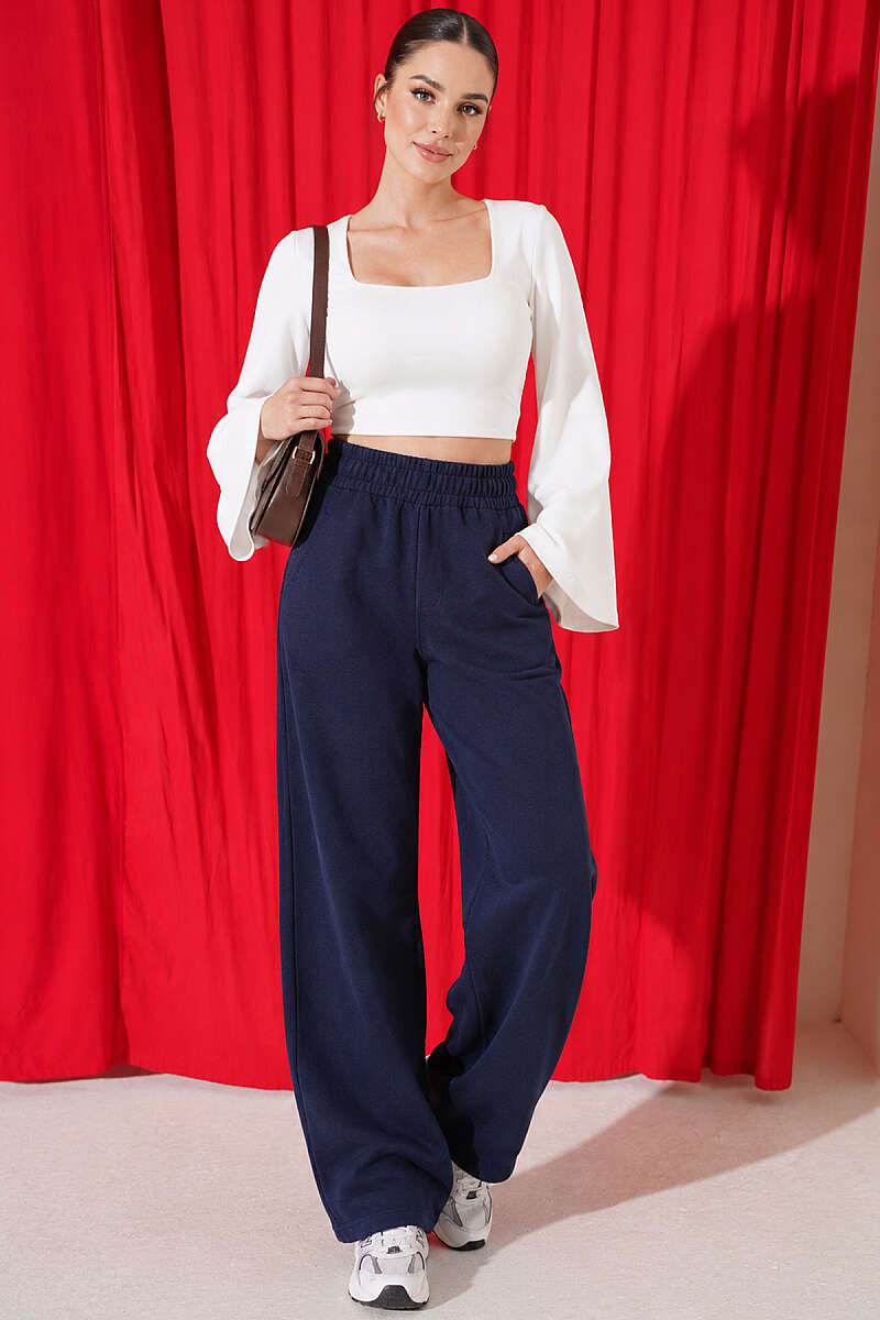 Square-Neck Wide-Sleeve Crop Top - White