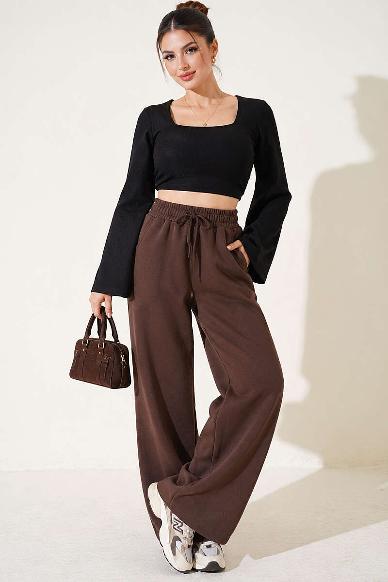 Square-Neck Wide-Sleeve Crop Top - Black