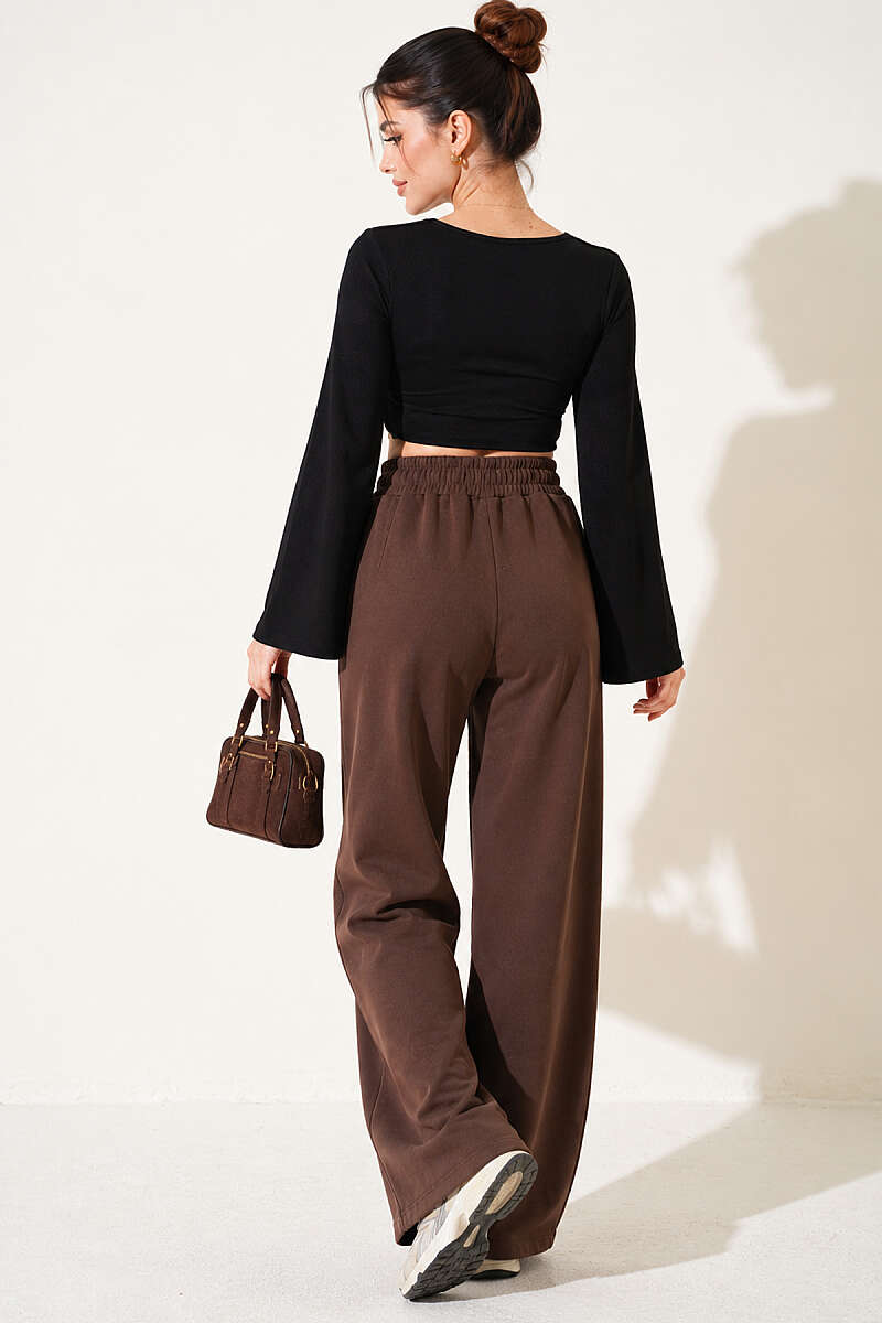 Square-Neck Wide-Sleeve Crop Top - Black