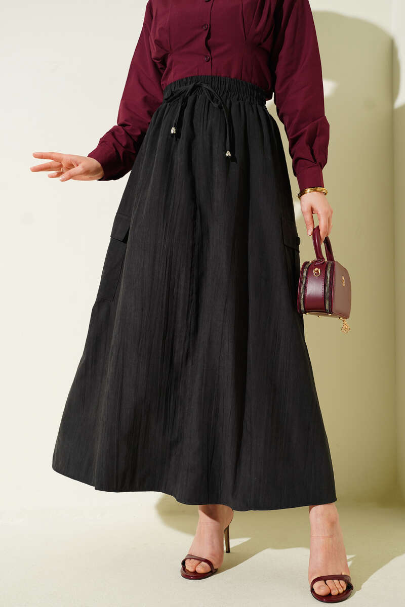 Tencel Skirt with Cargo Pockets - Charcoal