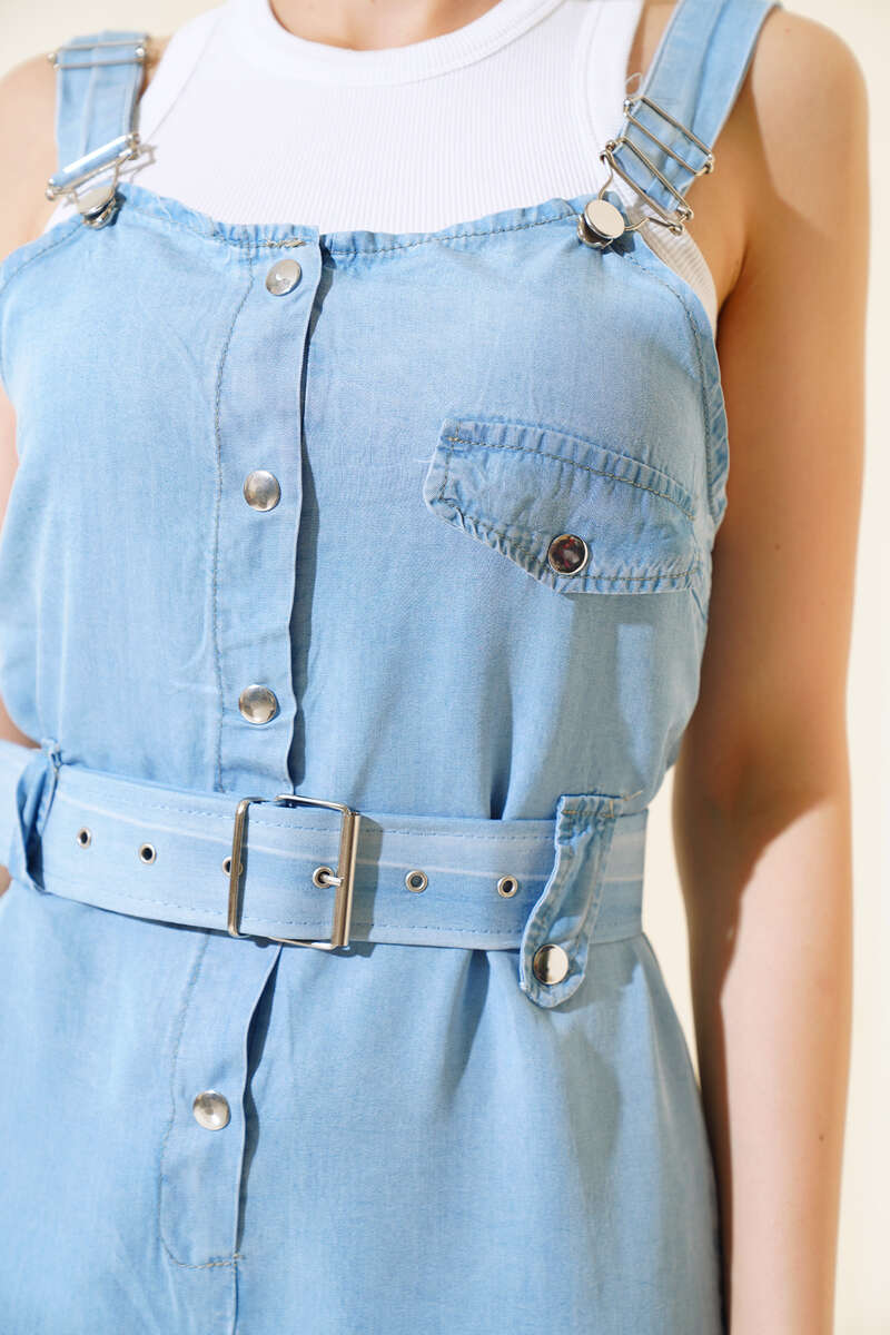 Strappy Cargo Jumpsuit - Light Blue