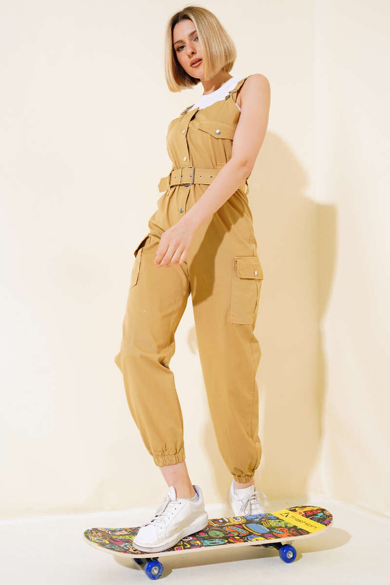 Strappy Cargo Jumpsuit - Mustard