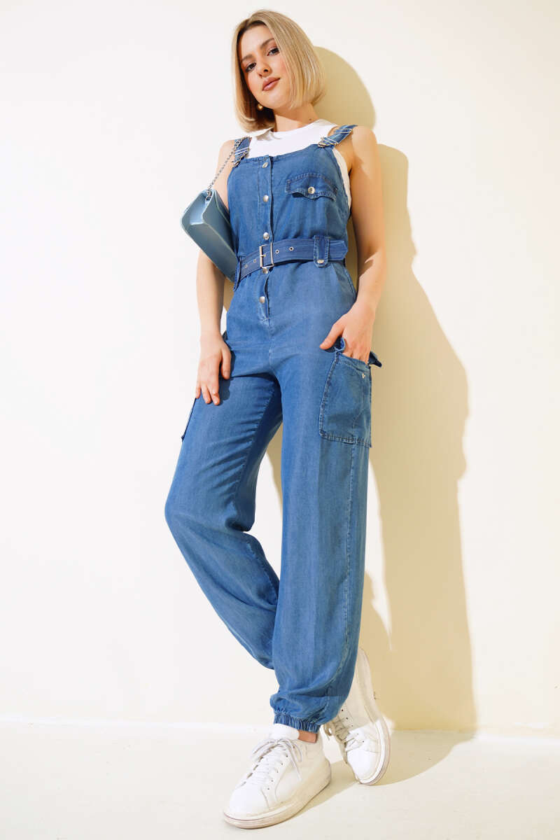 Strappy Cargo Jumpsuit - Dark Blue