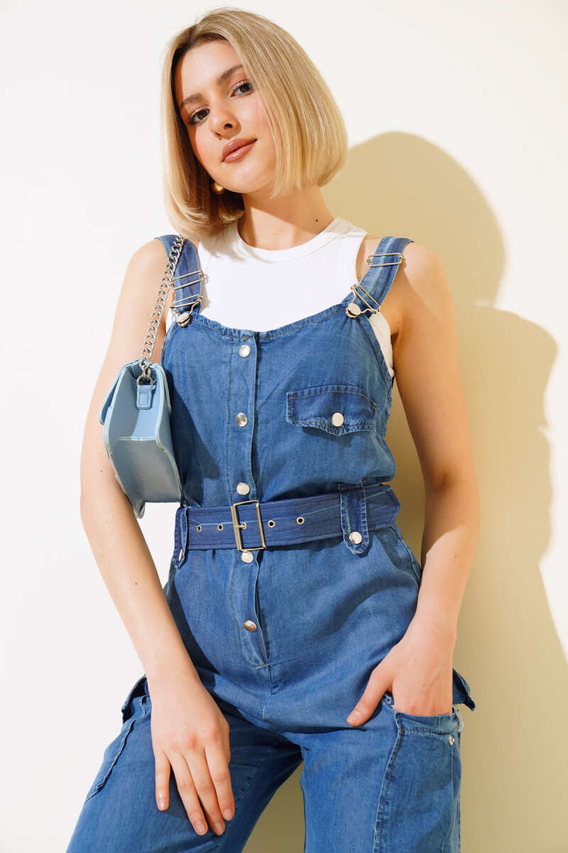 Strappy Cargo Jumpsuit - Dark Blue