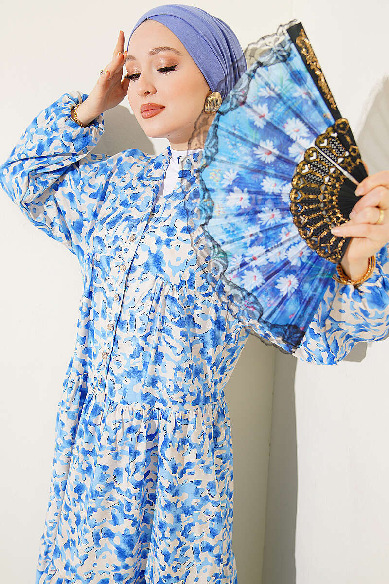 Mixed Print Dress with Stone Buttons - Multicolour 10