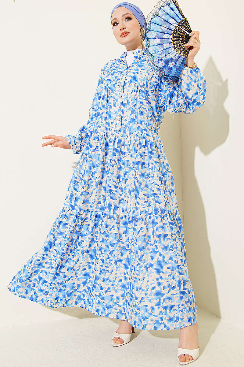 Mixed Print Dress with Stone Buttons - Multicolour 10