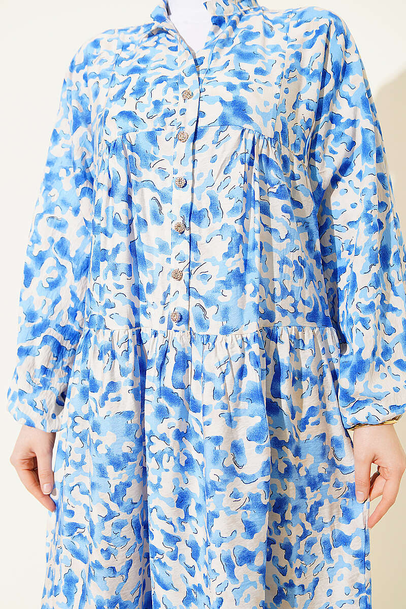 Mixed Print Dress with Stone Buttons - Multicolour 10