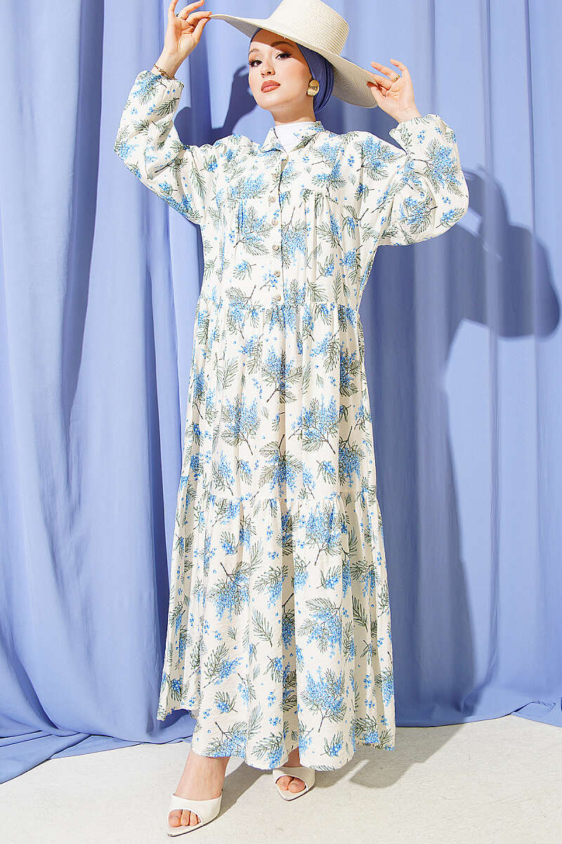Mixed Print Dress with Stone Buttons - Multicolour 12