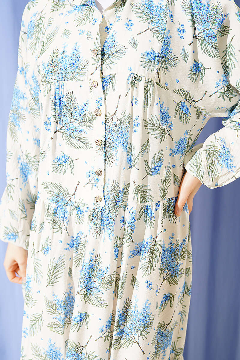 Mixed Print Dress with Stone Buttons - Multicolour 12