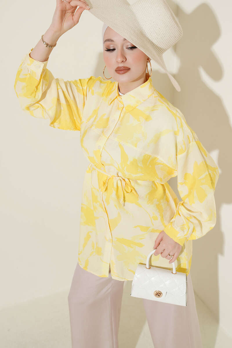 Mixed-Print Shirt with Cord Belt - Multicolour 3