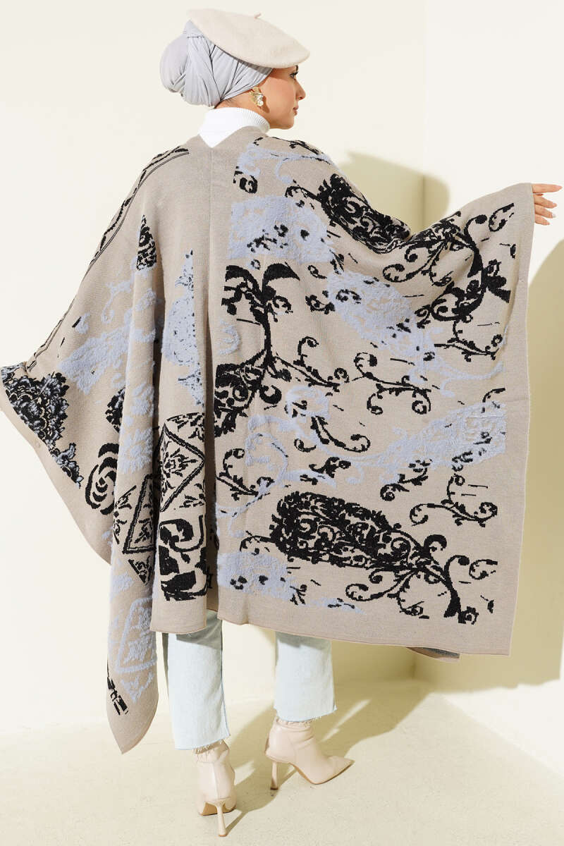 Mixed Pattern Poncho - Sand