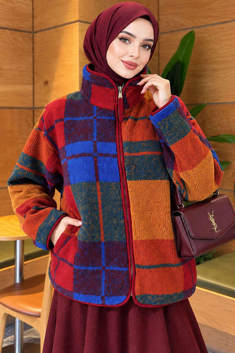 Mixed-Pattern Plush Jacket - Plaid
