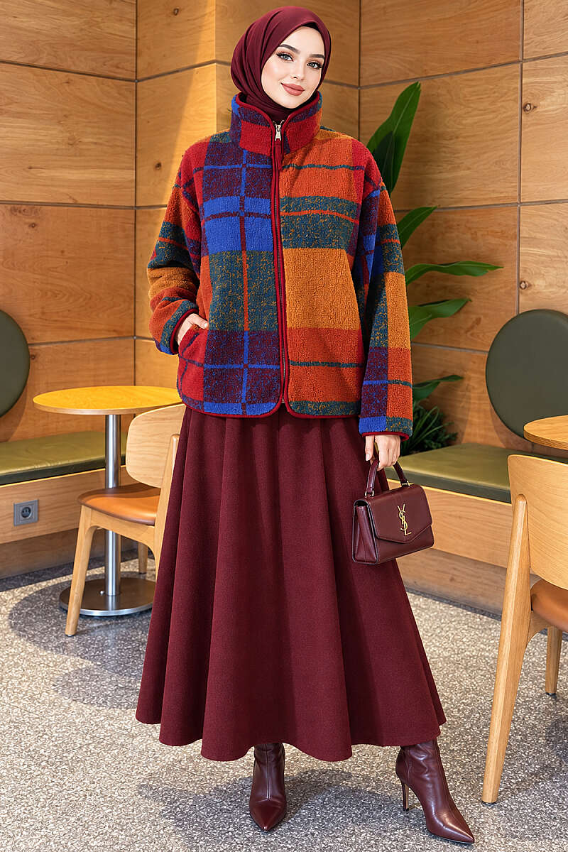 Mixed-Pattern Plush Jacket - Plaid