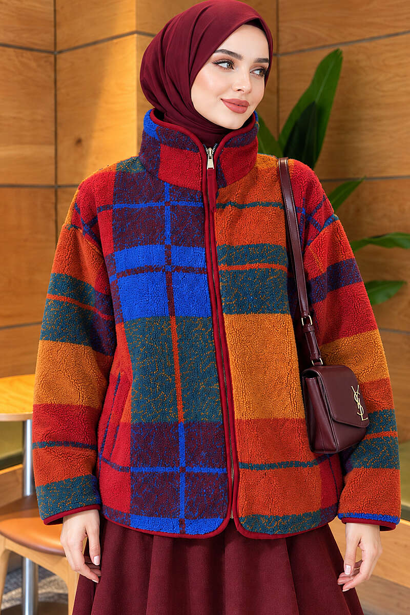 Mixed-Pattern Plush Jacket - Plaid