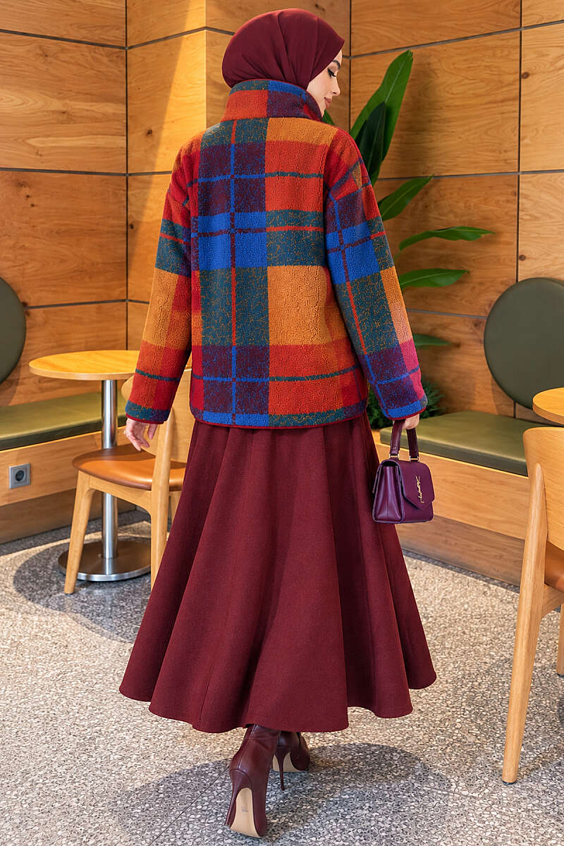 Mixed-Pattern Plush Jacket - Plaid