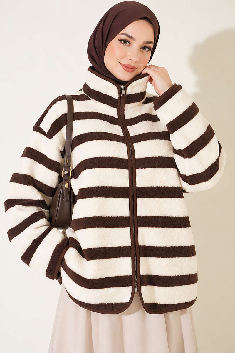 Mixed-Pattern Plush Jacket - Ecru