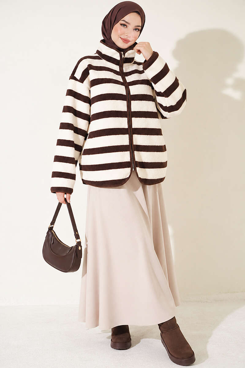 Mixed-Pattern Plush Jacket - Ecru