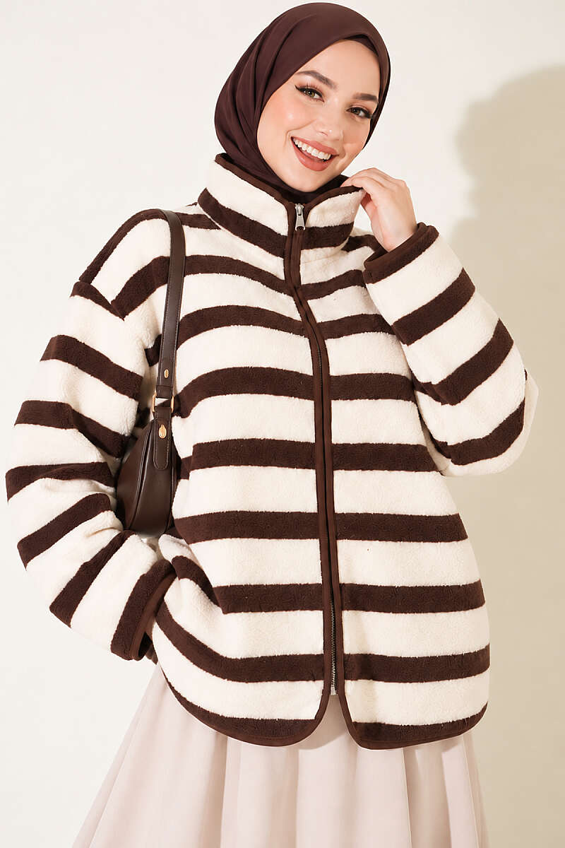 Mixed-Pattern Plush Jacket - Ecru