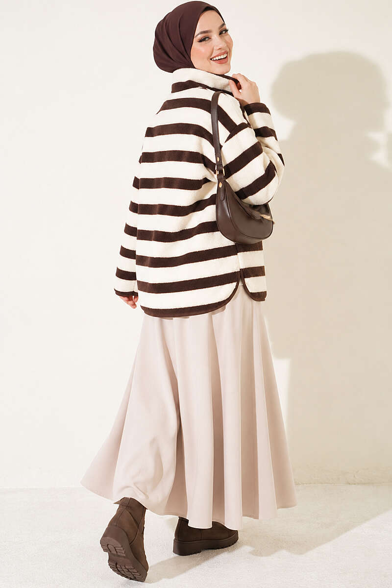 Mixed-Pattern Plush Jacket - Ecru