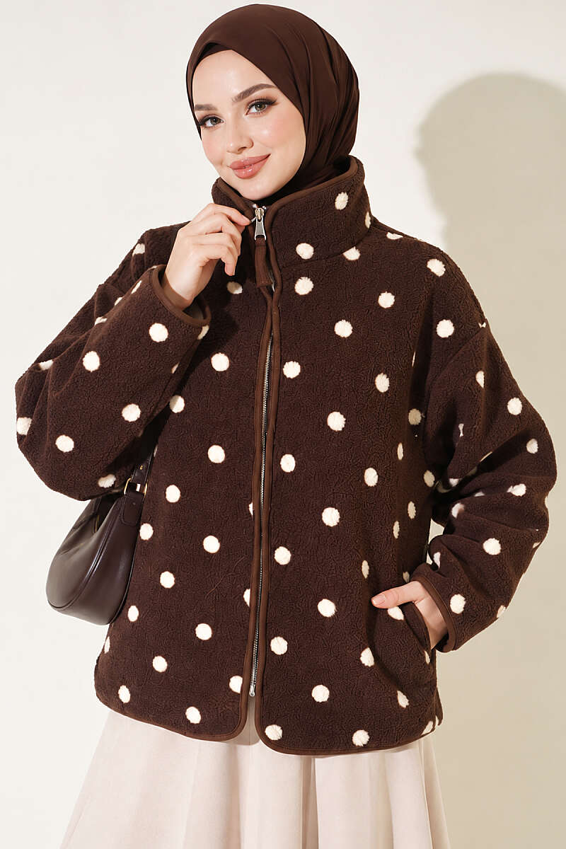 Mixed-Pattern Plush Jacket - Brown