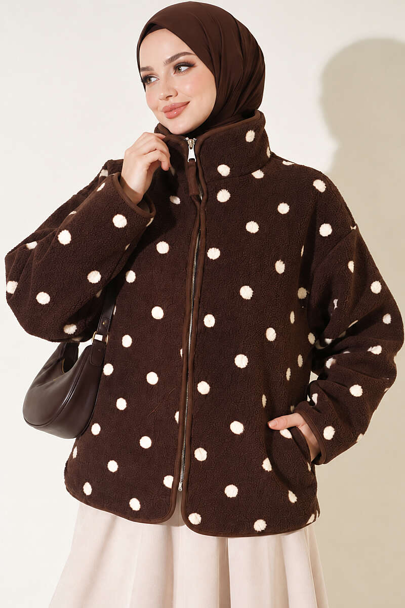 Mixed-Pattern Plush Jacket - Brown
