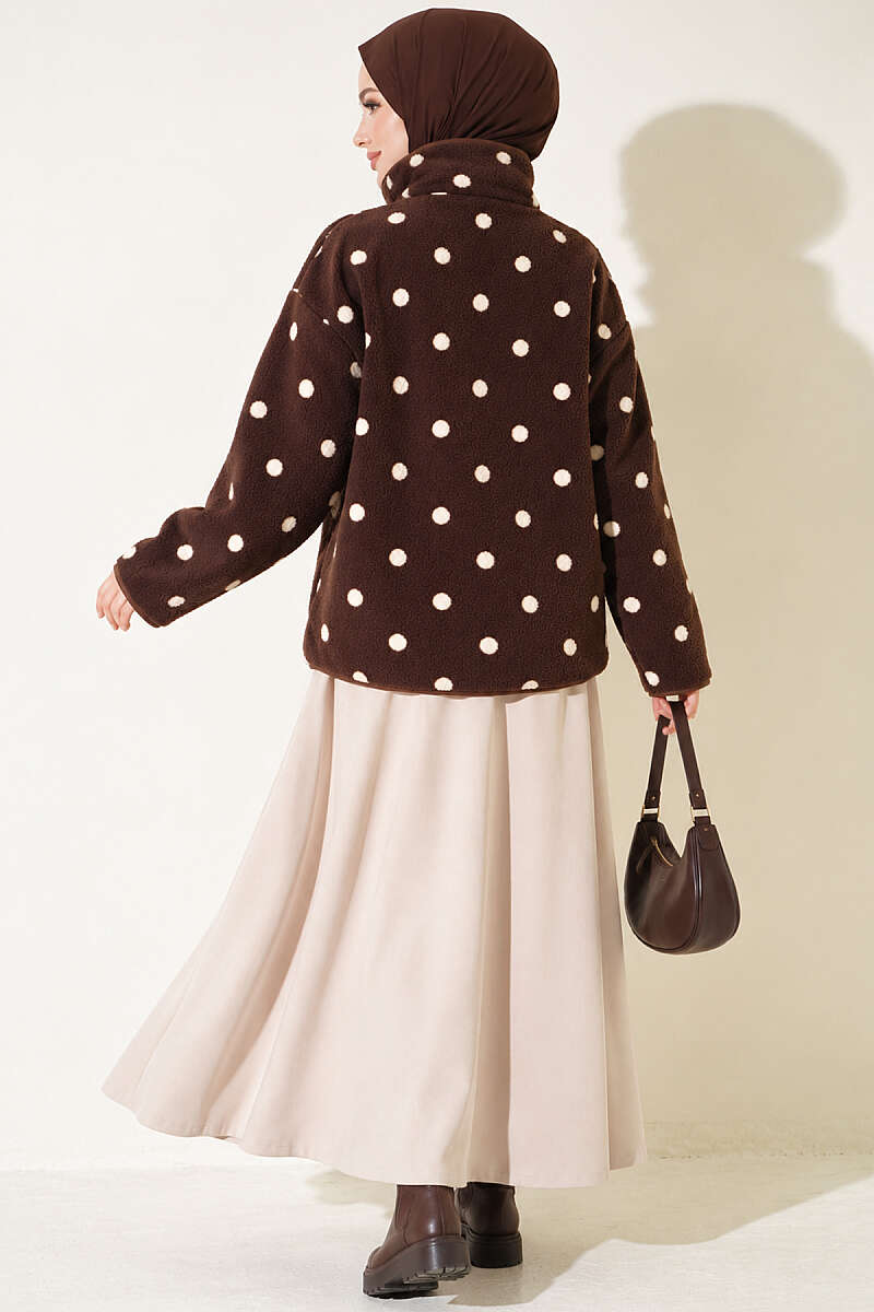 Mixed-Pattern Plush Jacket - Brown
