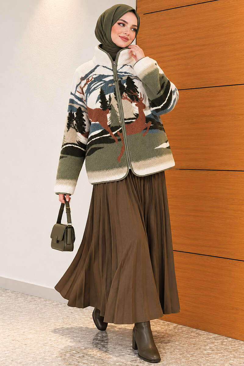 Mixed-Pattern Plush Jacket - Bone