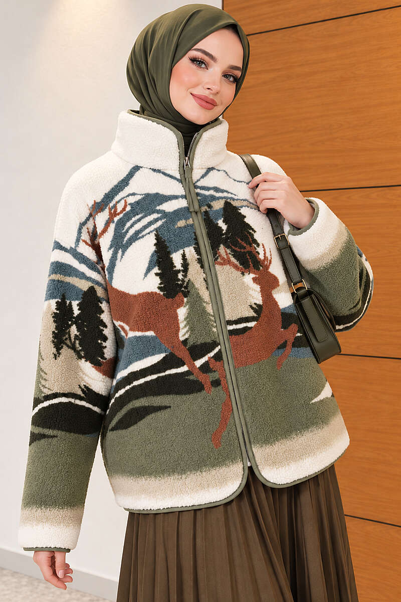 Mixed-Pattern Plush Jacket - Bone