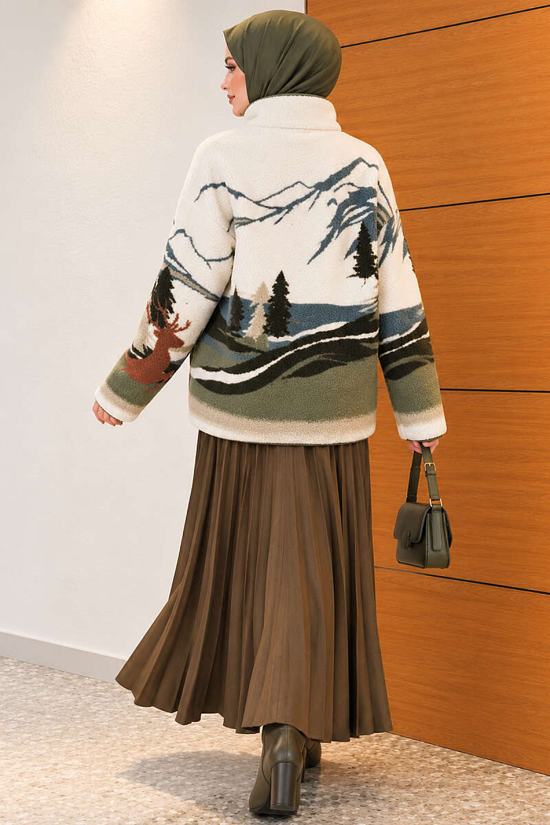 Mixed-Pattern Plush Jacket - Bone