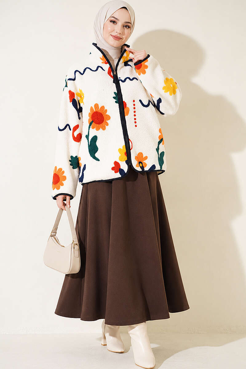 Mixed-Pattern Plush Jacket - Navy
