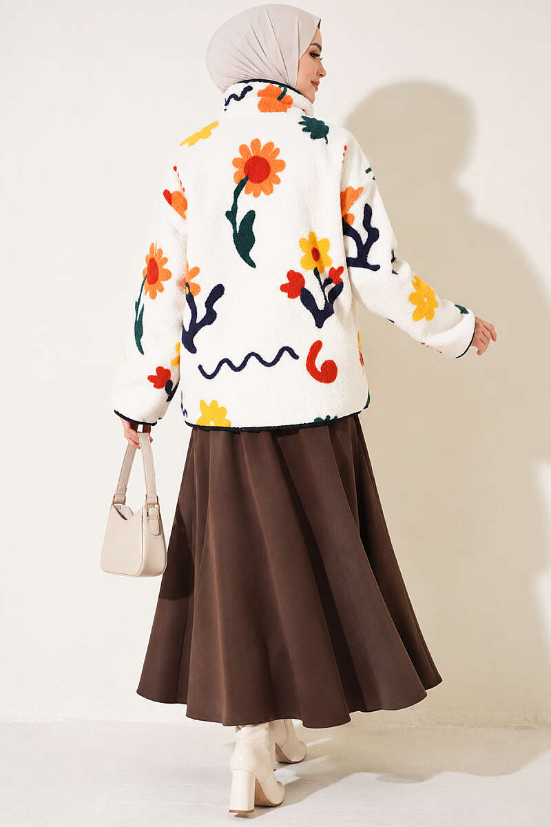 Mixed-Pattern Plush Jacket - Navy