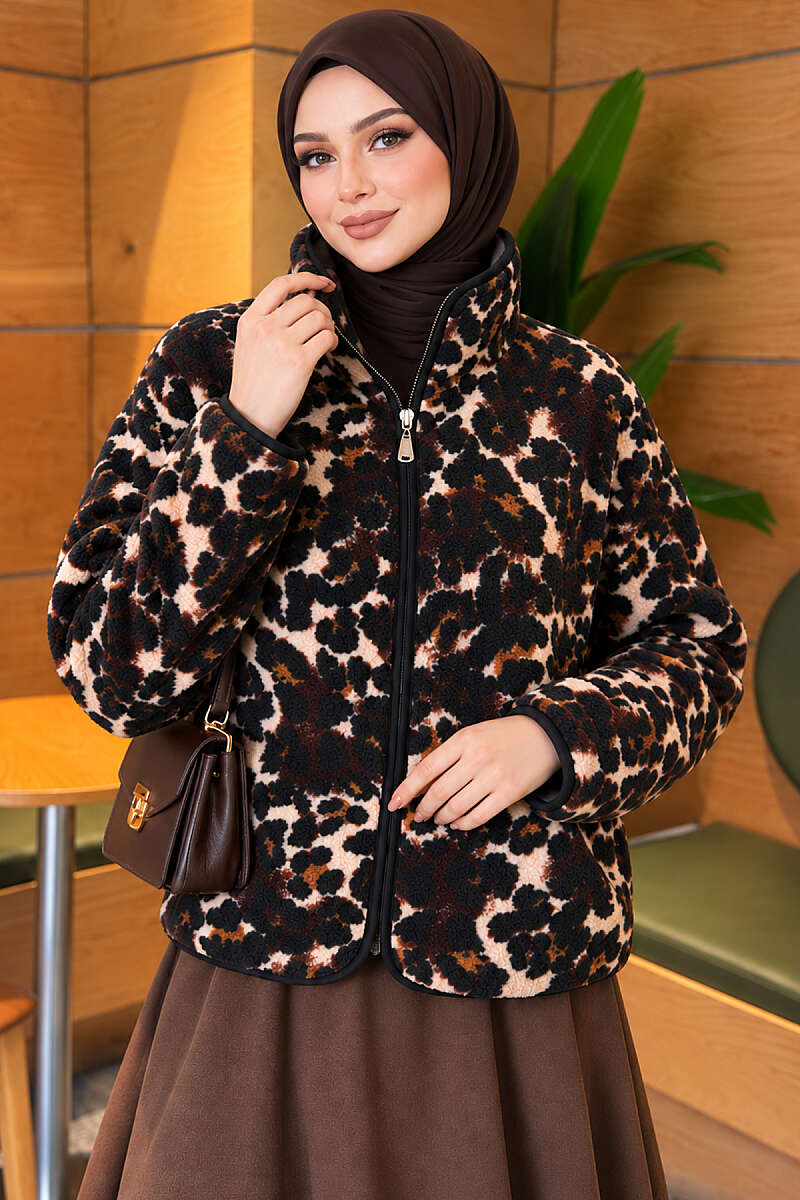 Mixed-Pattern Plush Jacket - Leopard