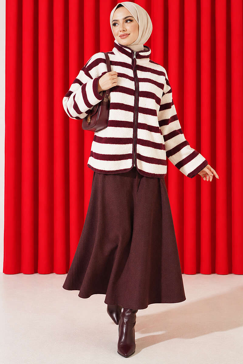 Mixed-Pattern Plush Jacket - Plum