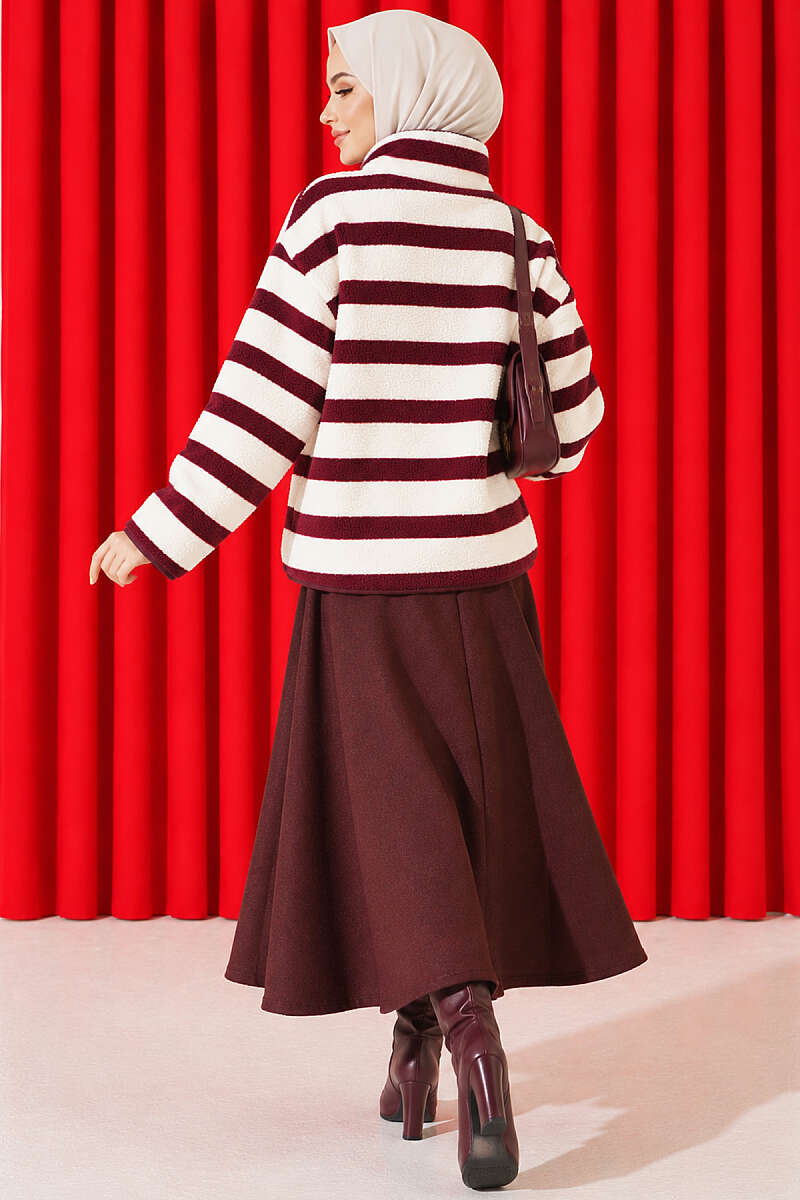 Mixed-Pattern Plush Jacket - Plum