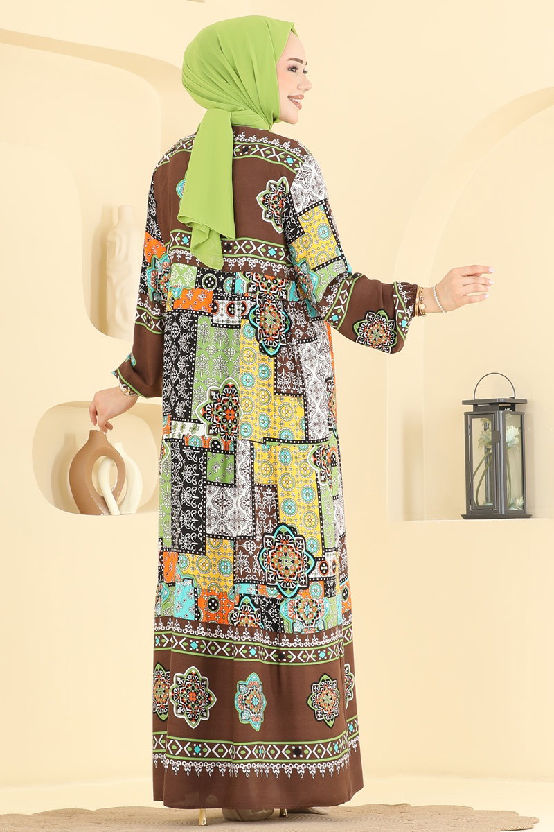 Mixed-Print Viscose Dress - Brown