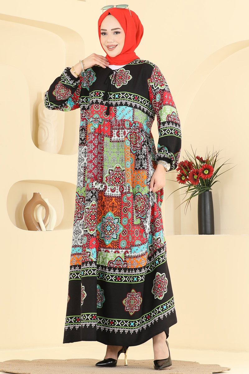 Mixed-Print Viscose Dress - Black