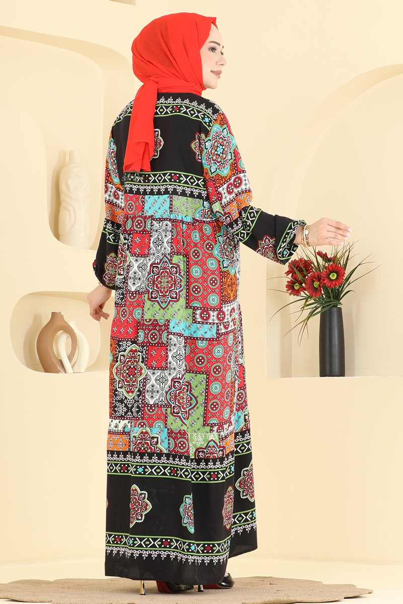 Mixed-Print Viscose Dress - Black